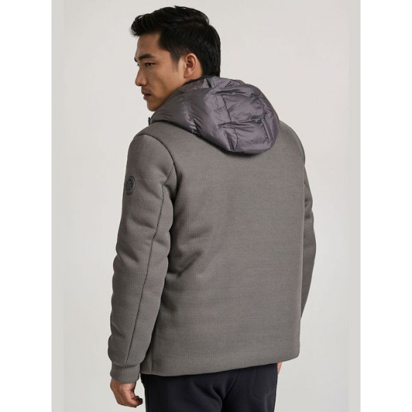 FUNKY BUDDHA PUFFER BOMBER ΜΕ ΚΟΥΚΟΥΛΑ FBM010-014-01 GREY