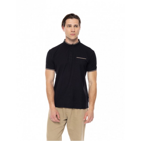 BISTON FASHION ΚΟΝΤΟΜΑΝΙΚΟ MAO POLO  T-SHIRT 51-206-023 BLACK