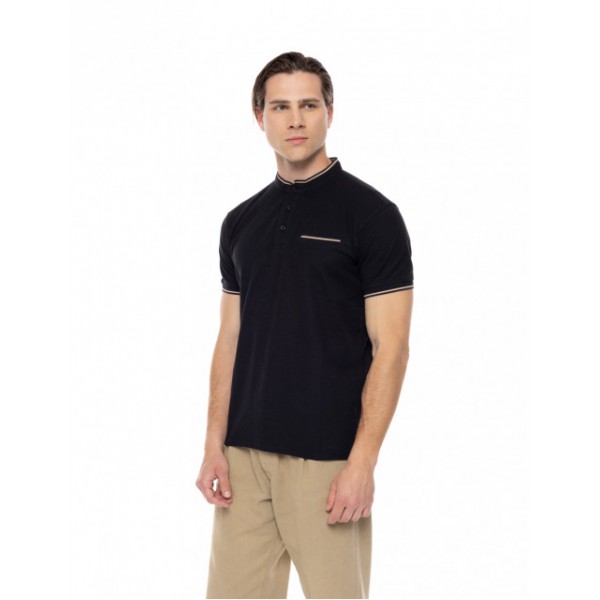 BISTON FASHION ΚΟΝΤΟΜΑΝΙΚΟ MAO POLO  T-SHIRT 51-206-023 BLACK