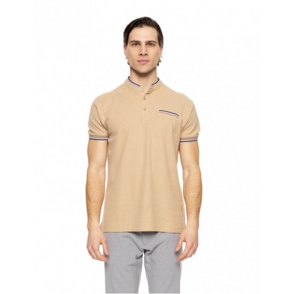 BISTON FASHION ΚΟΝΤΟΜΑΝΙΚΟ MAO POLO  T-SHIRT 51-206-023 DARK BEIGE