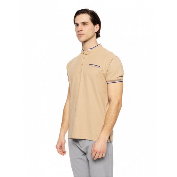 BISTON FASHION ΚΟΝΤΟΜΑΝΙΚΟ MAO POLO  T-SHIRT 51-206-023 DARK BEIGE