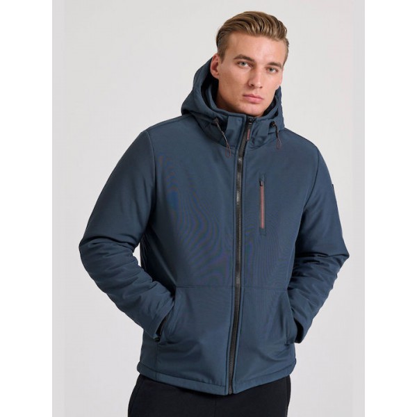 FUNKY BUDDHA SOFTSHELL BOMBER ΜΕ ΚΟΥΚΟΥΛΑ DEEP TEAL FBM010-018-01