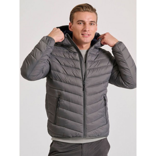 FUNKY BUDDHA PUFFER BOMBER ΜΕ ΚΟΥΚΟΥΛΑ  FBM010-002-01 GREY