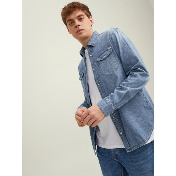 JACK & JONES ΜΑΚΡΥΜΑΝΙΚΟ ΠΟΥΚΑΜΙΣΟ 12138115 MEDIUM BLUE